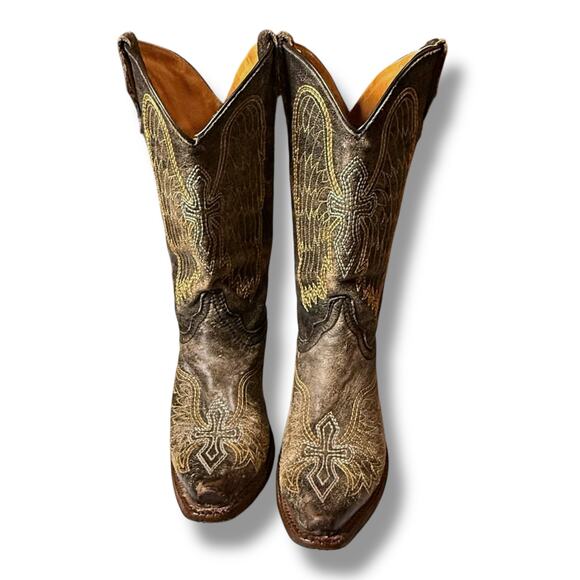 Corral Western Boots Teens Distressed Brown Angel Wing Embroidered Sz 5T - Picture 2 of 9